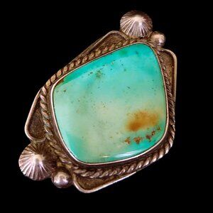 Vintage Sterling Silver & Green Turquoise1960s Navajo Brooch – Handmade